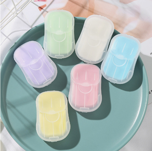 Travel-friendly paper soap sheets in compact case
