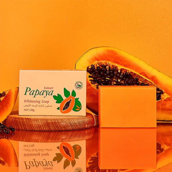 Before and after using papaya soap for 4 weeks showing skin tone improvement