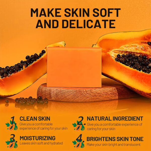 Close-up of handmade papaya soap with herbal ingredients
