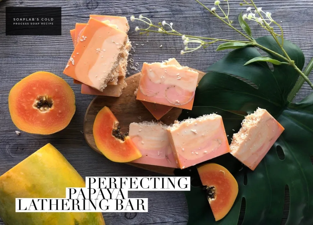 Close-up of handcrafted soap showing texture and color from natural homemade papaya soap ingredients