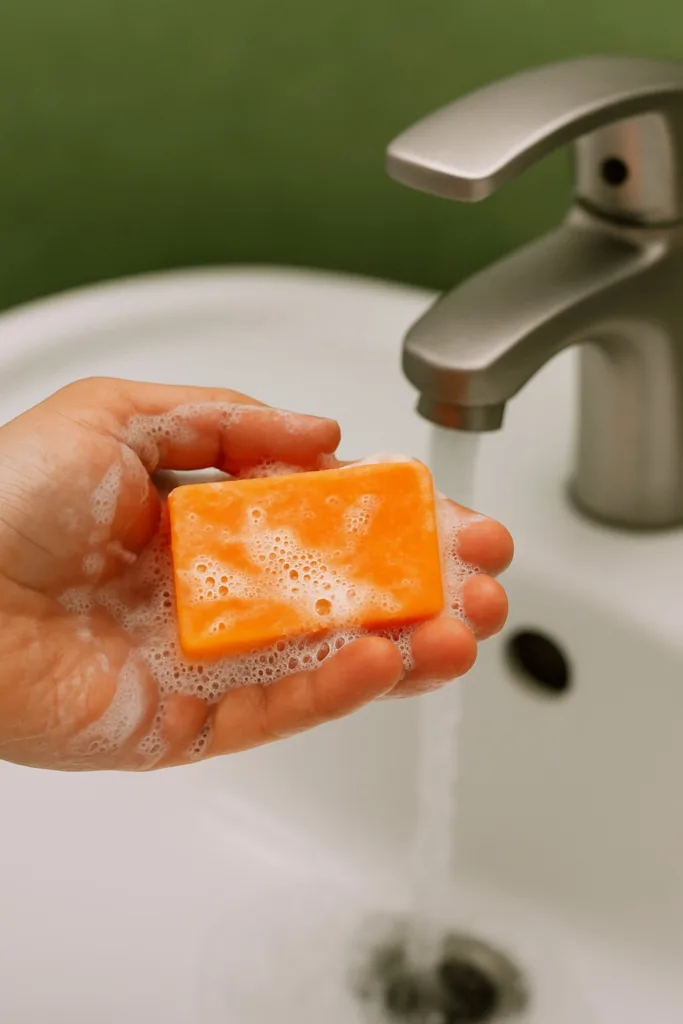 Papaya Soap Uses shown as part of a daily face cleansing routine to promote clearer ski