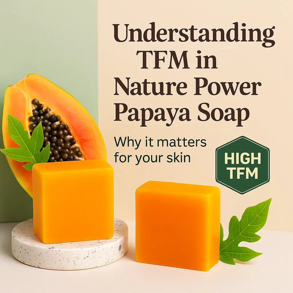 High-quality image of Nature Power Papaya Soap TFM highlighting its benefits and skin-friendly ingredients.