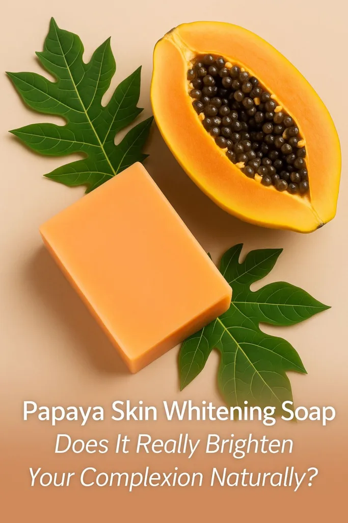 Papaya Skin Whitening Soap product displayed on a spa towel for natural skincare routine
