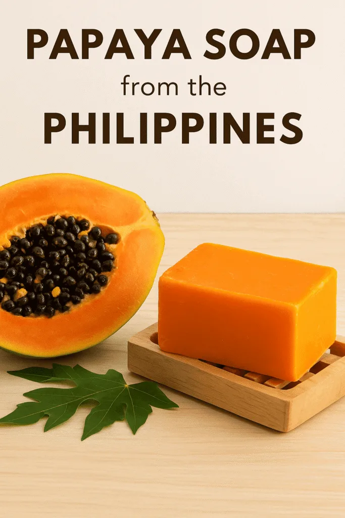 Papaya soap philippines displayed with fresh papaya and tropical leaves, highlighting natural ingredients and origin