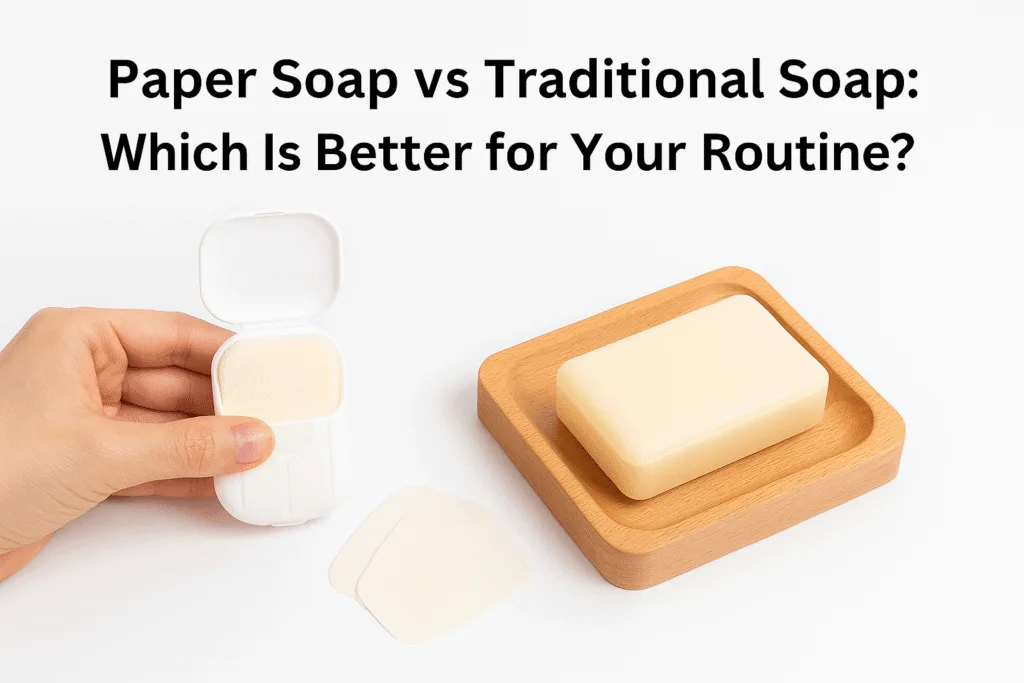 Real-life use of Paper Soap vs Traditional Soap during outdoor handwashing, highlighting travel convenience