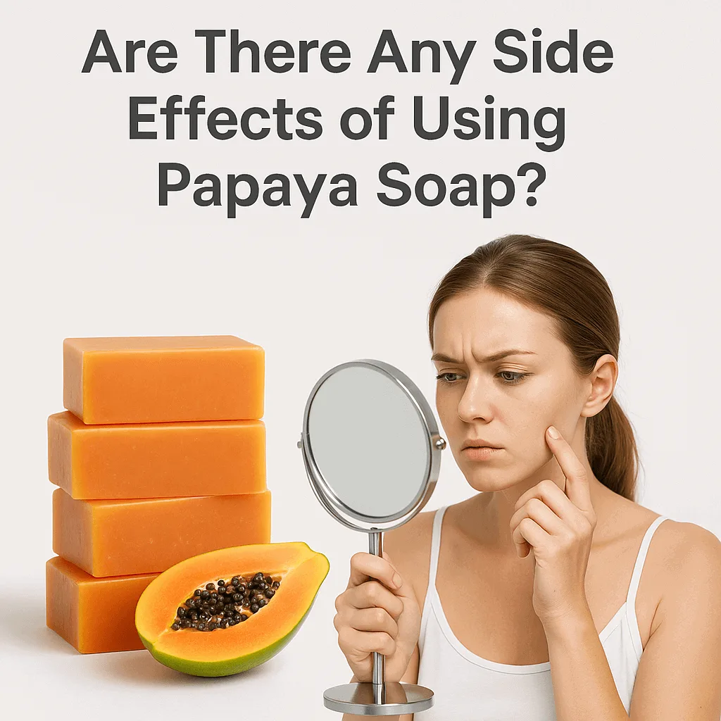 Illustration of the possible side effects of papaya soap with symbolic skin care elements