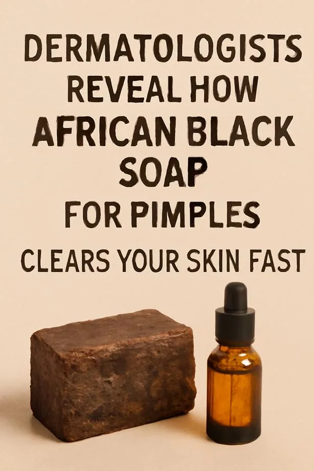 African Black Soap for Pimples: A natural skincare solution for acne, displayed with rich, earthy tones and complementing skincare products to promote healthy skin