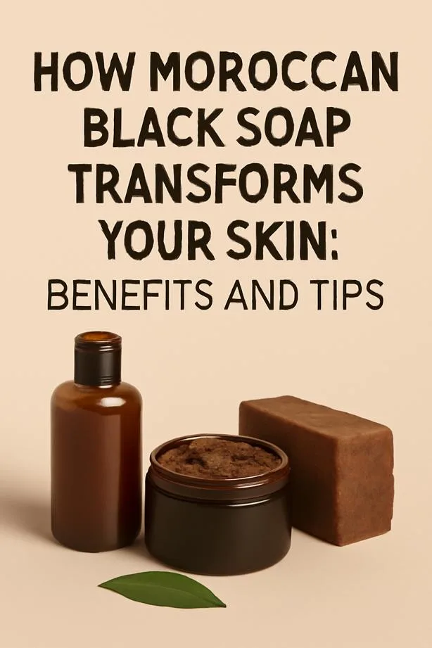 Moroccan Black Soap in a luxurious setting, accompanied by olive oil and cream, demonstrating its skincare benefits for glowing and rejuvenated skin