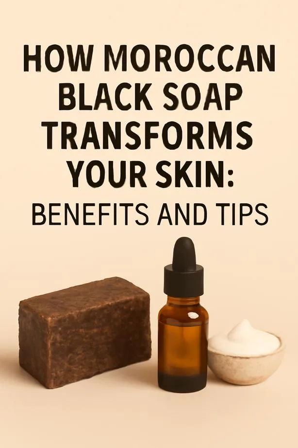 Discover the power of Moroccan Black Soap for skin transformation. A serene scene featuring soap, oil, and creamy products for hydration and nourishment