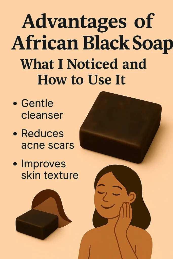 Illustration of authentic African black soap highlighting skincare routines, African black soap benefits, and practical tips on how to use it daily.